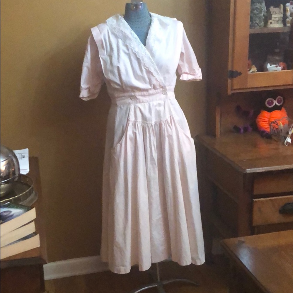Vtg Pea Patch Dress Pink 11/12 Prairie Lace Accent